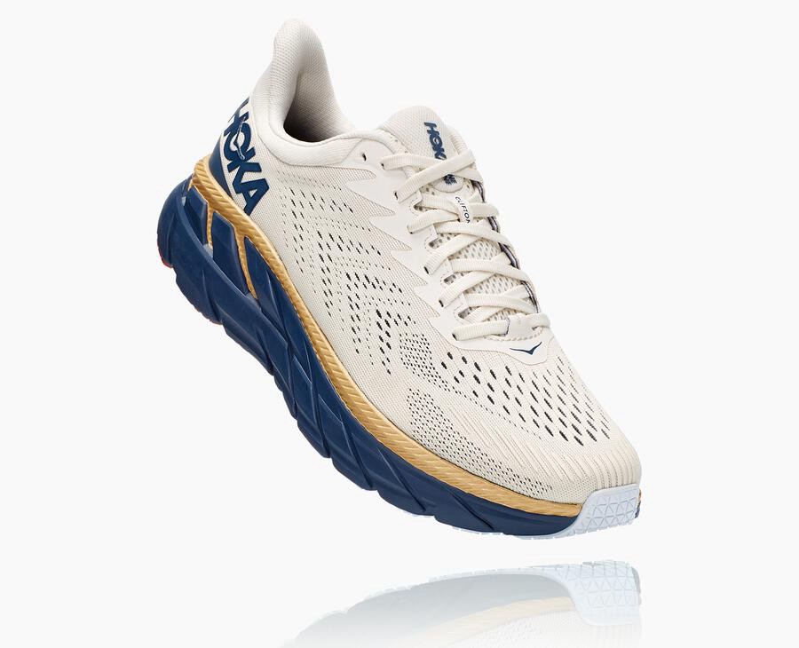 Tenis Hoka One One Hombre Blancos/Azules - Clifton 7 - HGQE67495